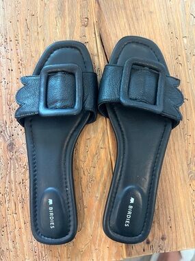 Birdies Black Slide Mules with Statement Buckle